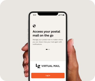Hand holding smartphone with LZ virtual mail page displayed
